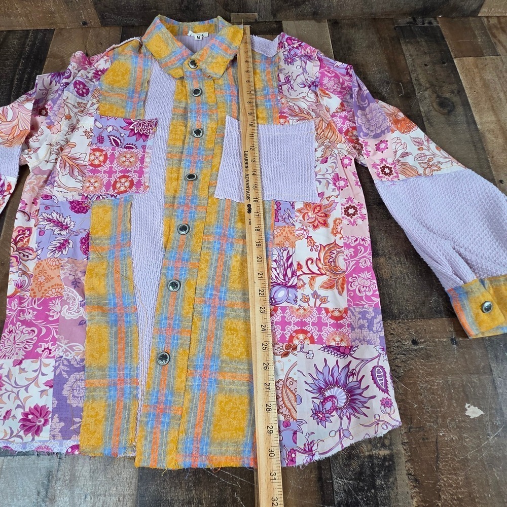 Anthropologie POL Women Medium Patchwork Plaid Floral Button Shirt Boho Festival - Picture 11 of 11